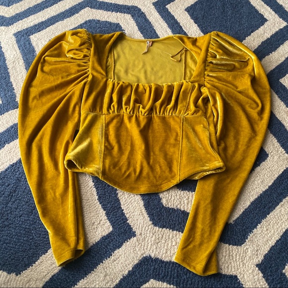 🍯 FREE PEOPLE HONEY VELVET PUFFY SLEEVE CROPPED TOP! - Picture 7 of 11
